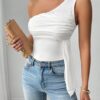 SHEIN Rafferiza Elegant Ruffle Drape One Shoulder Blouse For Women