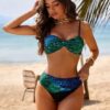 SHEIN Summer Colorblock Mixed Leopard Print Twist Design Spaghetti Strap Split Bikini Swimwear
