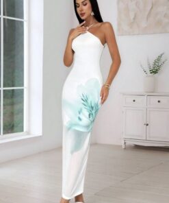 SHEIN Firerie Women's Summer Elegant Vacation Outfits Woman Floral Print Halter Backless Dress