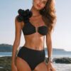 SHEIN Swim Chiccia Women Resort Wear Solid Color 3D Flower Decorated One Shoulder Sleeveless Sexy Bikini Set Summer