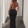 SHEIN BamGleam Solid Color Backless Asymmetric Neckline Elegant Sleeveless Dress