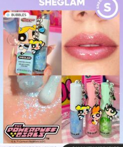 SHEIN The Powerpuff Girls X SHEGLAM Super Trio Lip Gloss-Bubbles Moisturizing Lip Gloss High-Shine Glossy Glow Non-Sticky Liquid