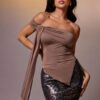 SHEIN Denimoi One Shoulder Drape Asymmetrical Hem Knit Top