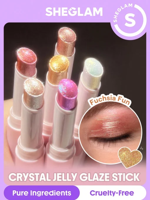 SHEGLAM Crystal Jelly Glaze Stick-Fuchsia Fun Multi-Use Single Eyeshadow Stick Glitter Shimmer Long-Lasting High Pigment