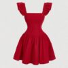 SHEIN MOD Women Ruffled Sleeve Red Dress, Date Dress