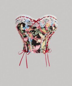 SHEIN MOD French Vintage Print Lace-Up Corset, Corseted Palazzo Top