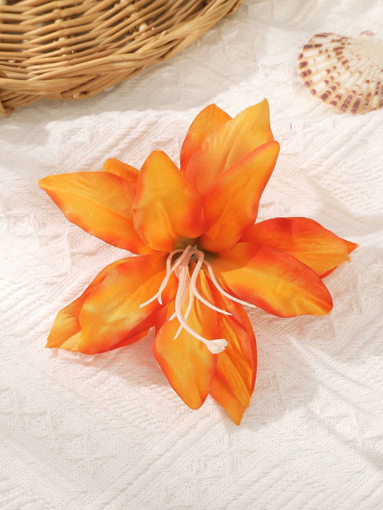 SHEIN 1pc Vacation Style Faux Flower Hair Clip, Suitable For Travel & Photography Valentine's Daysummer #A-orange - Image 2