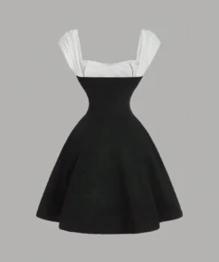 Alternative view of SHEIN MOD Elegant Black Off Shoulder Color-Blocking Patchwork Midi Dress
