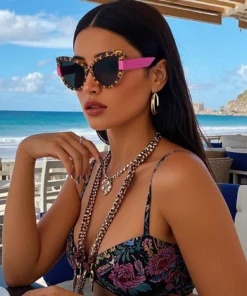SHEIN Polarized Sunglasses For Men & Women, Retro Leopard Print Cat Eye Frame Plastic Fashion Sunglasses