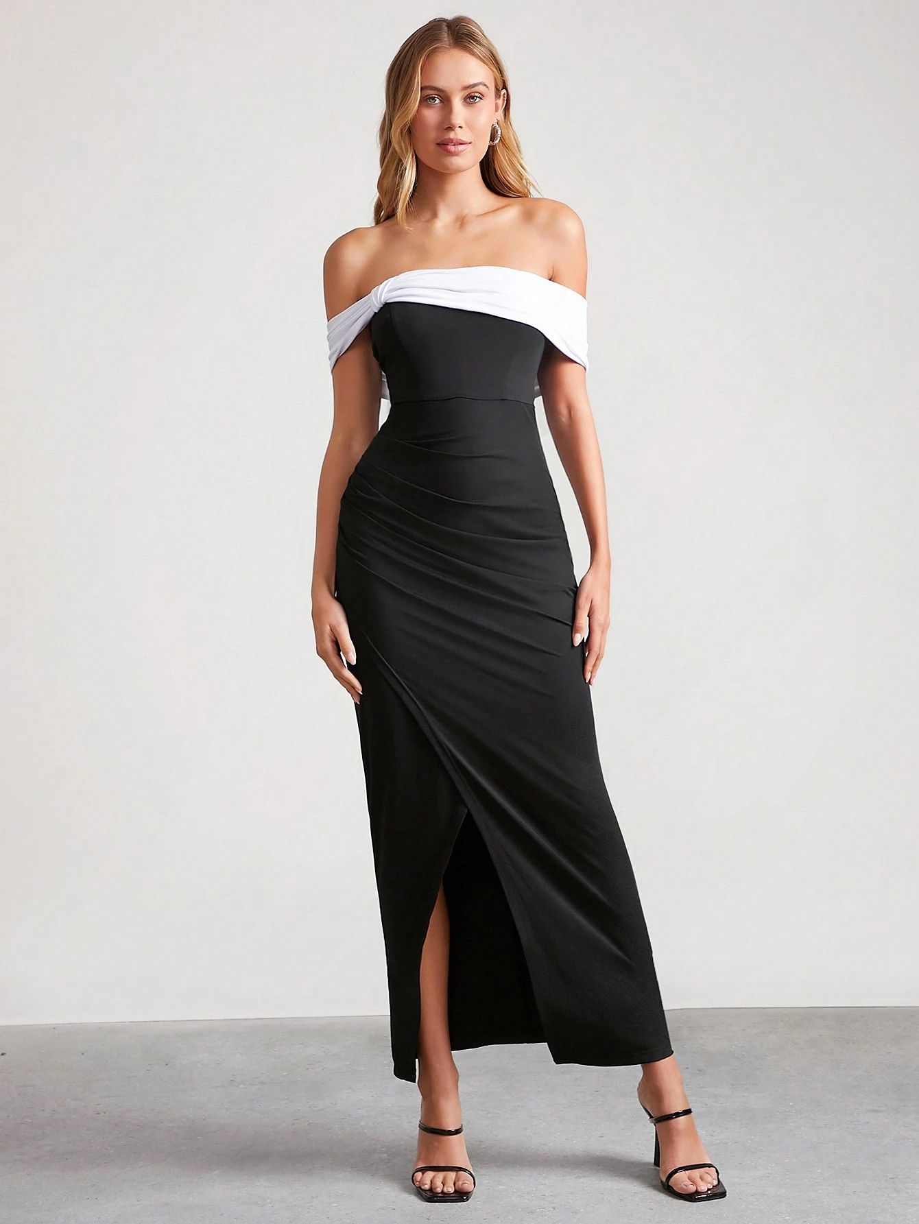 SHEIN Amorya Women'S Off-Shoulder Bow Tie Bodycon Split Dress