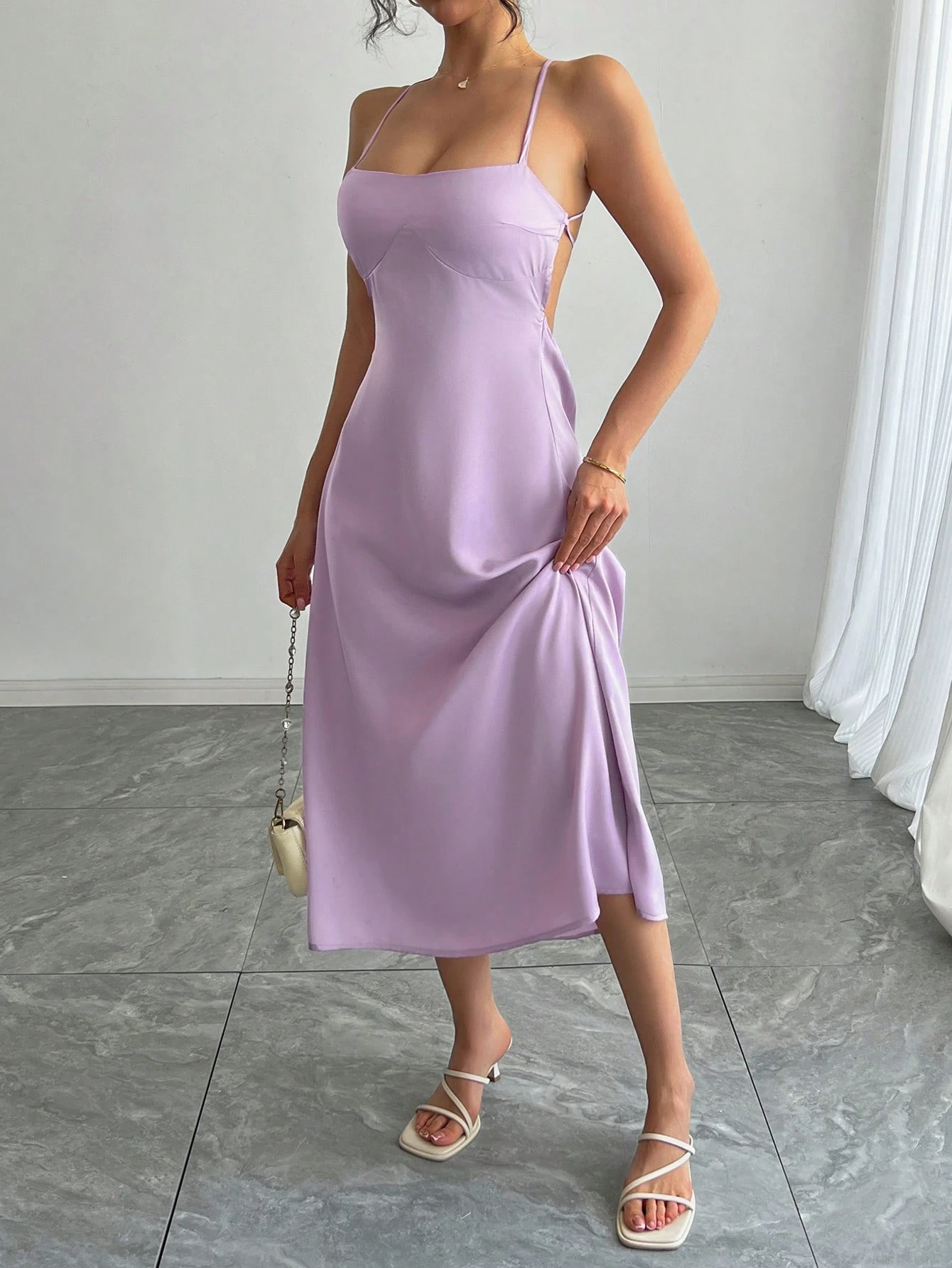 SHEIN DAZY Women's Elegant Sexy Crisscross Back Spaghetti Strap Dress Summer Prom Dress - Image 4