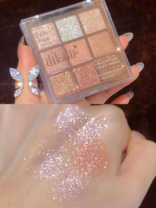 SHEIN DIKALU 9-Color Eyeshadow Palette, Glitter Eye Shadow Powder Shimmer Eyeshadow Tray Shadow Palette