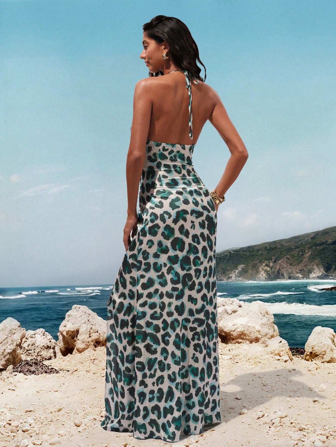 SHEIN Opulessa Woven Printed Halter Split Dress For Women - Image 2