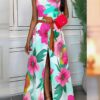 SHEIN LUNE Women Romantic Floral Print Dress With High Side Slit, Country Style