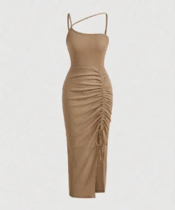 SHEIN MOD Asymmetrical Neck Drawstring Split Thigh Dress Ruched Dress