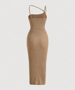 Alternative view of SHEIN MOD Asymmetrical Neck Drawstring Split Thigh Dress Ruched Dress