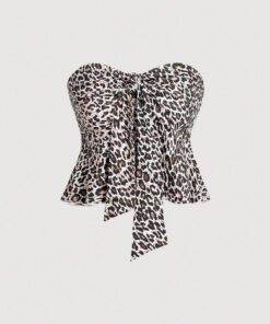 SHEIN MOD Bandeau Top With Twist Leopard Print, Tops, Bandeau Tops