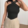 SHEIN Privé Women's Asymmetric Hem Halter-Style Sheer Backless Tank Top, Elegant For Graduation Party, Commute