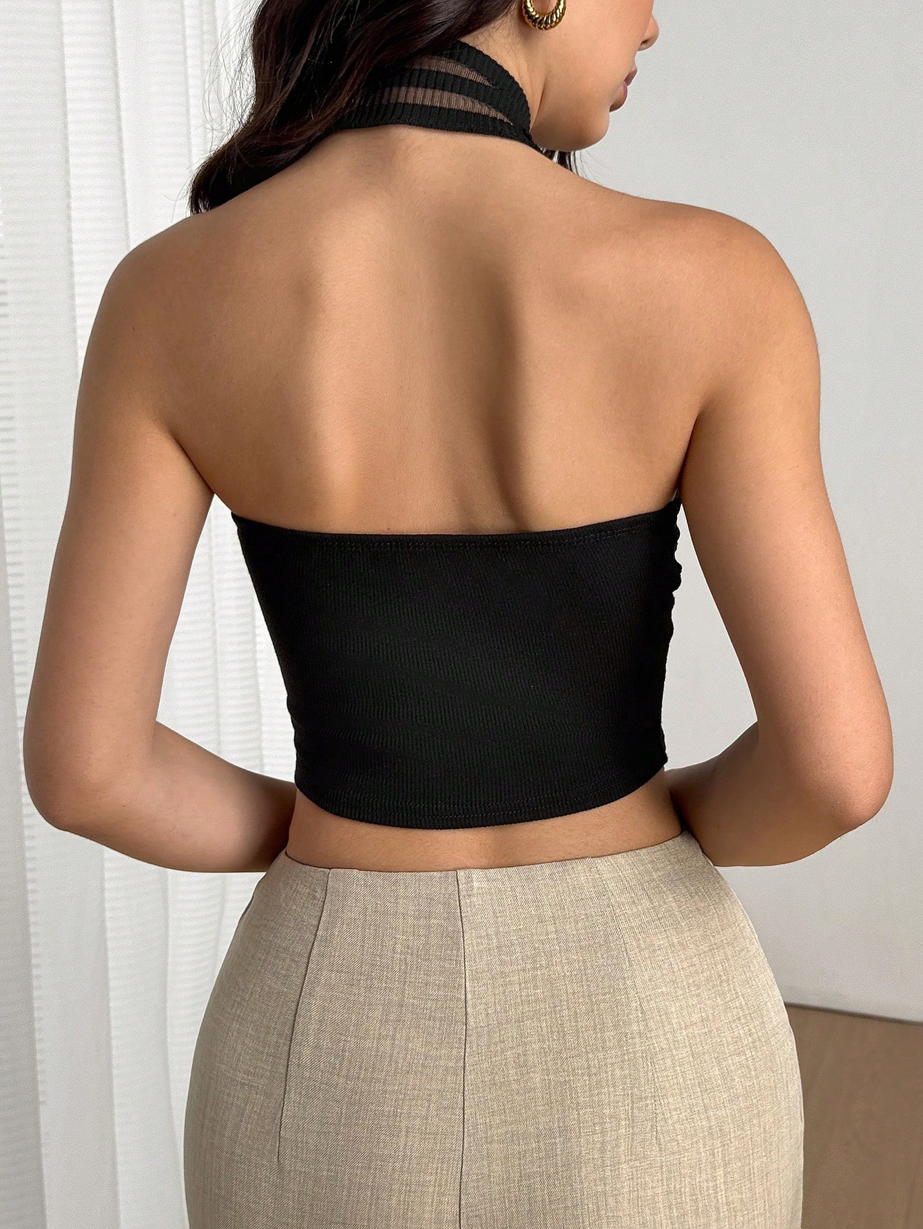 SHEIN Privé Women's Asymmetric Hem Halter-Style Sheer Backless Tank Top, Elegant For Graduation Party, Commute - Image 2