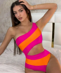SHEIN Swim 1pc Women's Colorblock One-Piece Splice Simple Slim One-Piece Swimsuit, For Summer Beach Vacation