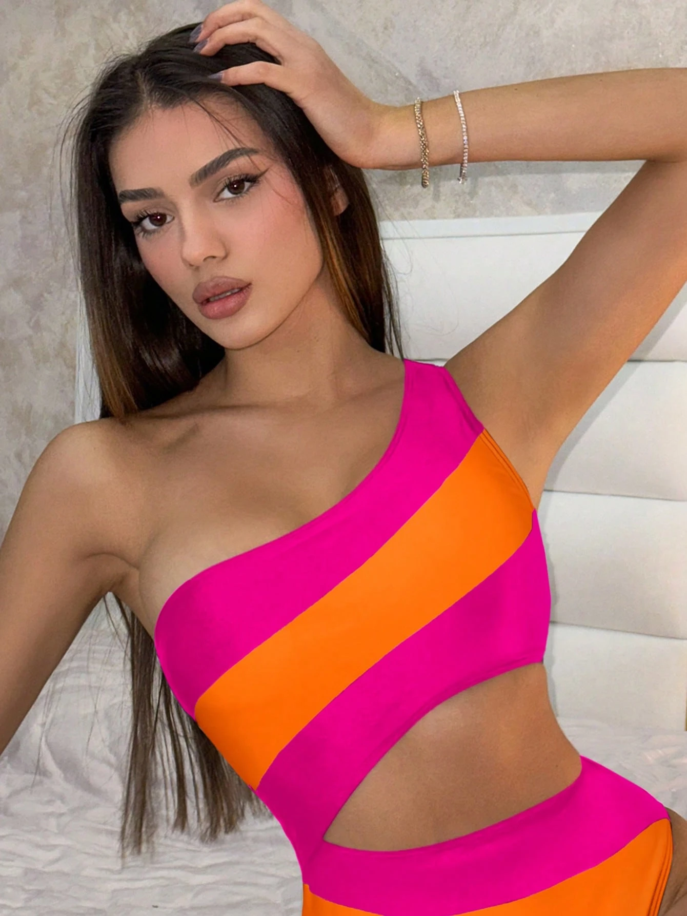 SHEIN Swim 1pc Women's Colorblock One-Piece Splice Simple Slim One-Piece Swimsuit, For Summer Beach Vacation - Image 4