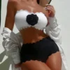 SHEIN Swim Summer Beach Ladies' Floral Decoration Bikini Set With Arc Shape Bottom