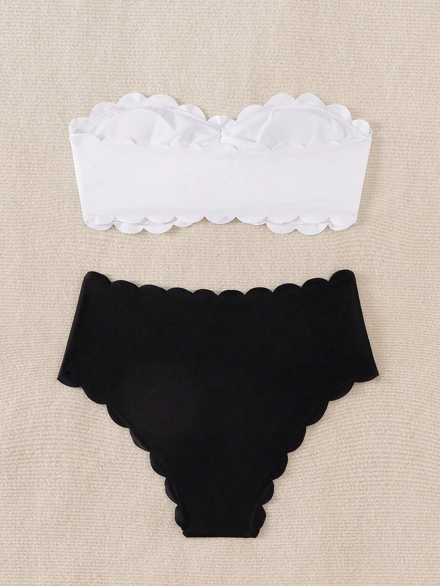 SHEIN Swim Summer Beach Ladies' Floral Decoration Bikini Set With Arc Shape Bottom - Image 4