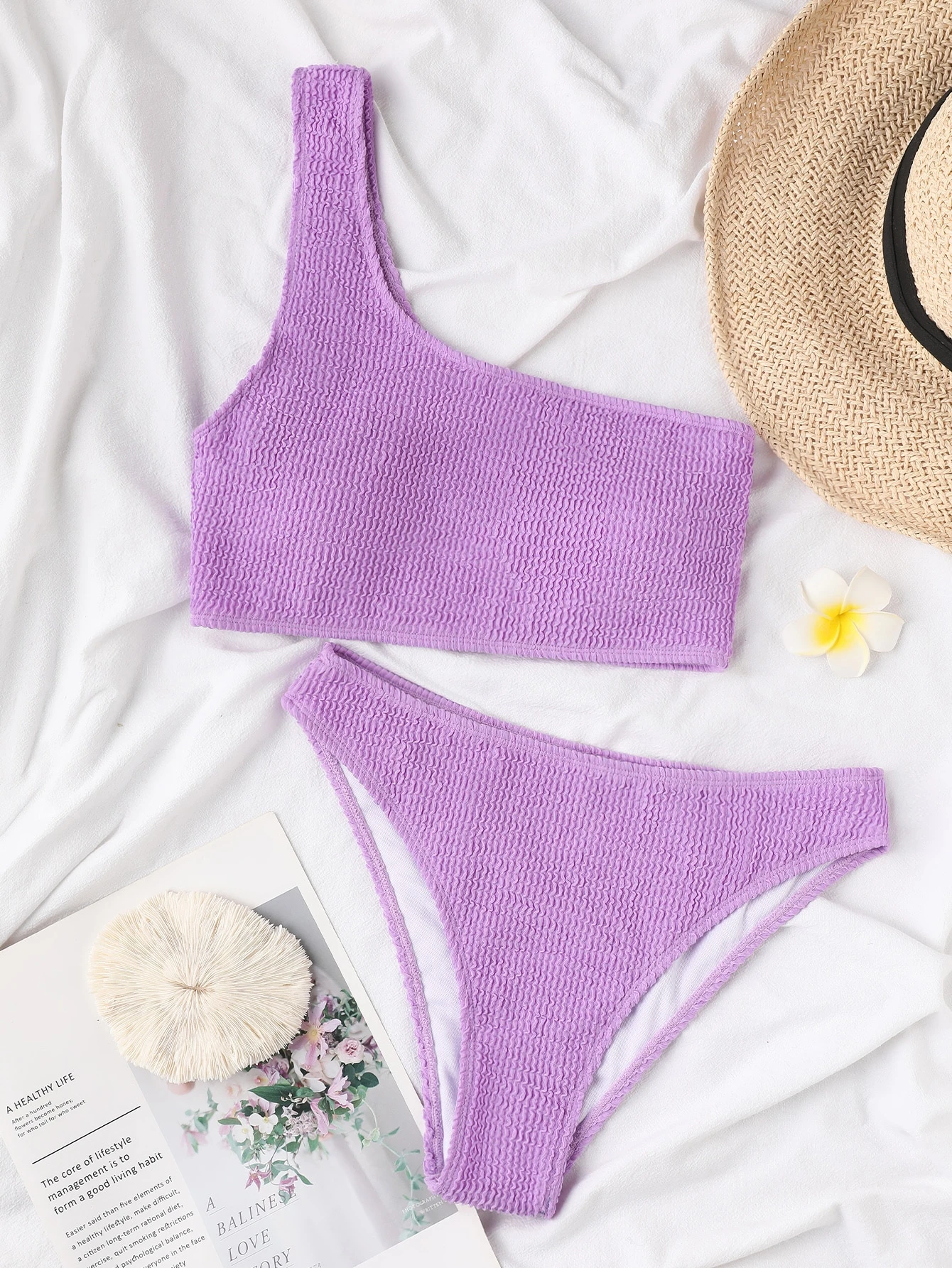 SHEIN Swim Summer Beach Textured One Shoulder Bikini - Image 3