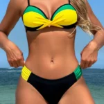 SHEIN Swim Vcay 2pcs/Set Fluorescent Contrast Underwire Bra And Bikini Bottom Swimwear Set