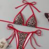 SHEIN Swim Women's Halter Neck Backless Leopard Print Patchwork Bikini Top And Bottom Casual Suit Summer