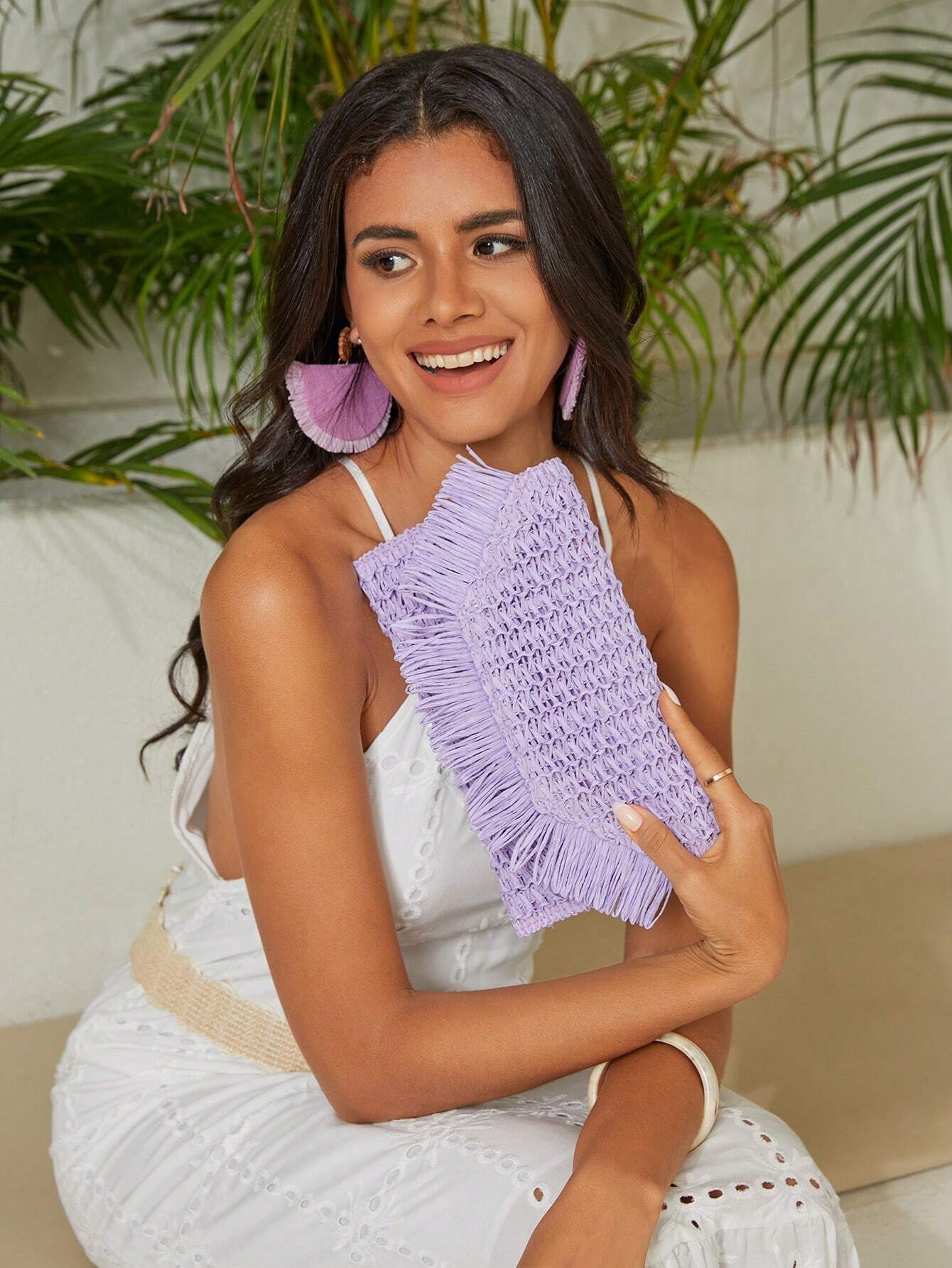 SHEIN VCAY Straw Woven Casual Tote Bag, Minimalist & Stylish, Suitable For Daily Use, With Tassel Decor