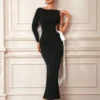 SHEIN Taranthola Designer Black Bow Side Cut-Out Single Sleeve Elegant Dress