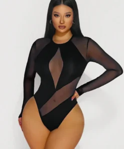 Alternative view of SHEIN Zolique Spring And Summer Party Sexy Street Transparent Mesh Fabric Splicing Mesh Mesh Splicing Bodysuit
