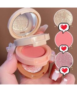 SHEIN 3-Color Highlighter & Blush Palette, Shimmer Long-Lasting Matte Blush With Mirror