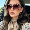 SHEIN Unisex Retro Oversized Square Frame Leopard Print Plastic Sunglasses