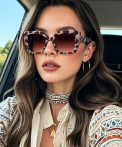 SHEIN Unisex Retro Oversized Square Frame Leopard Print Plastic Sunglasses