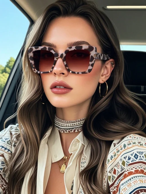 SHEIN Unisex Retro Oversized Square Frame Leopard Print Plastic Sunglasses