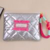 SHEIN 1 Piece Embroidery Heart Shape Coin Purse Quilted Coin Purse Portable Short Wallet #Pink