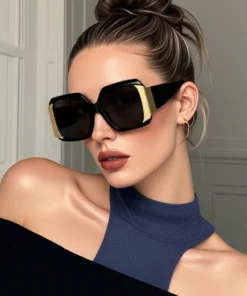 SHEIN Classic Black Rectangle Plastic Sunglasses For Men & Women, Retro Fashion Frame