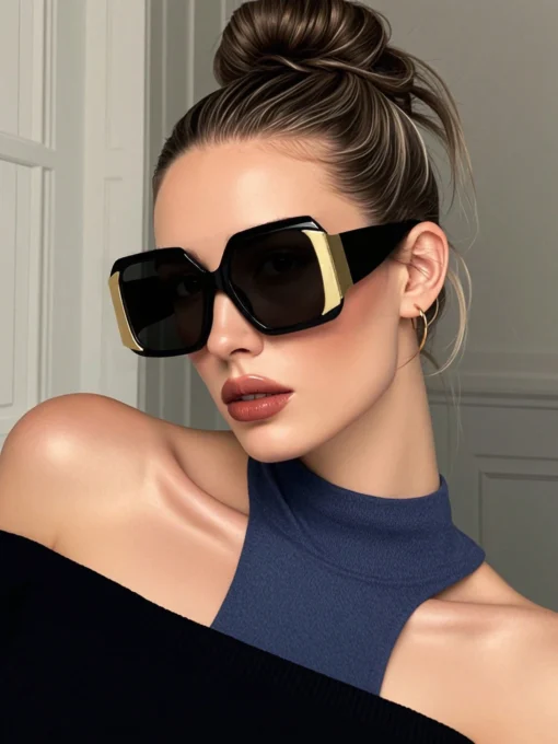 SHEIN Classic Black Rectangle Plastic Sunglasses For Men & Women, Retro Fashion Frame
