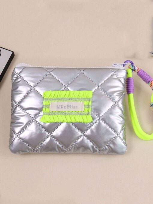 SHEIN 1 Piece Embroidery Heart Shape Coin Purse Quilted Coin Purse Portable Short Wallet #Green
