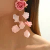 SHEIN 1 Pair 3D Fabric Floral Dangle Earrings For Women