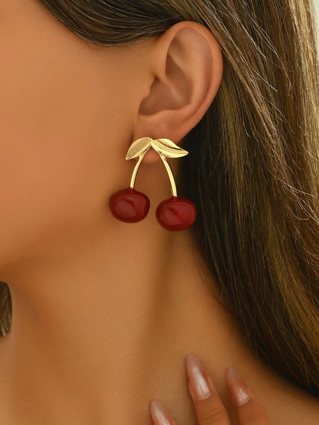SHEIN 1 Pair Fashionable Cherry Design Elegant Ear Studs, Suitable For Daily Wear For Women - Image 3