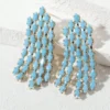 SHEIN 1pair Fashionable Blue Glass Cat's Eye & Tassel Dangle Earrings Suitable For Daily & Vacation Wear For Women