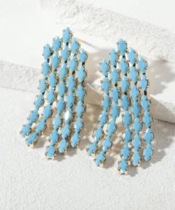 SHEIN 1pair Fashionable Blue Glass Cat's Eye & Tassel Dangle Earrings Suitable For Daily & Vacation Wear For Women