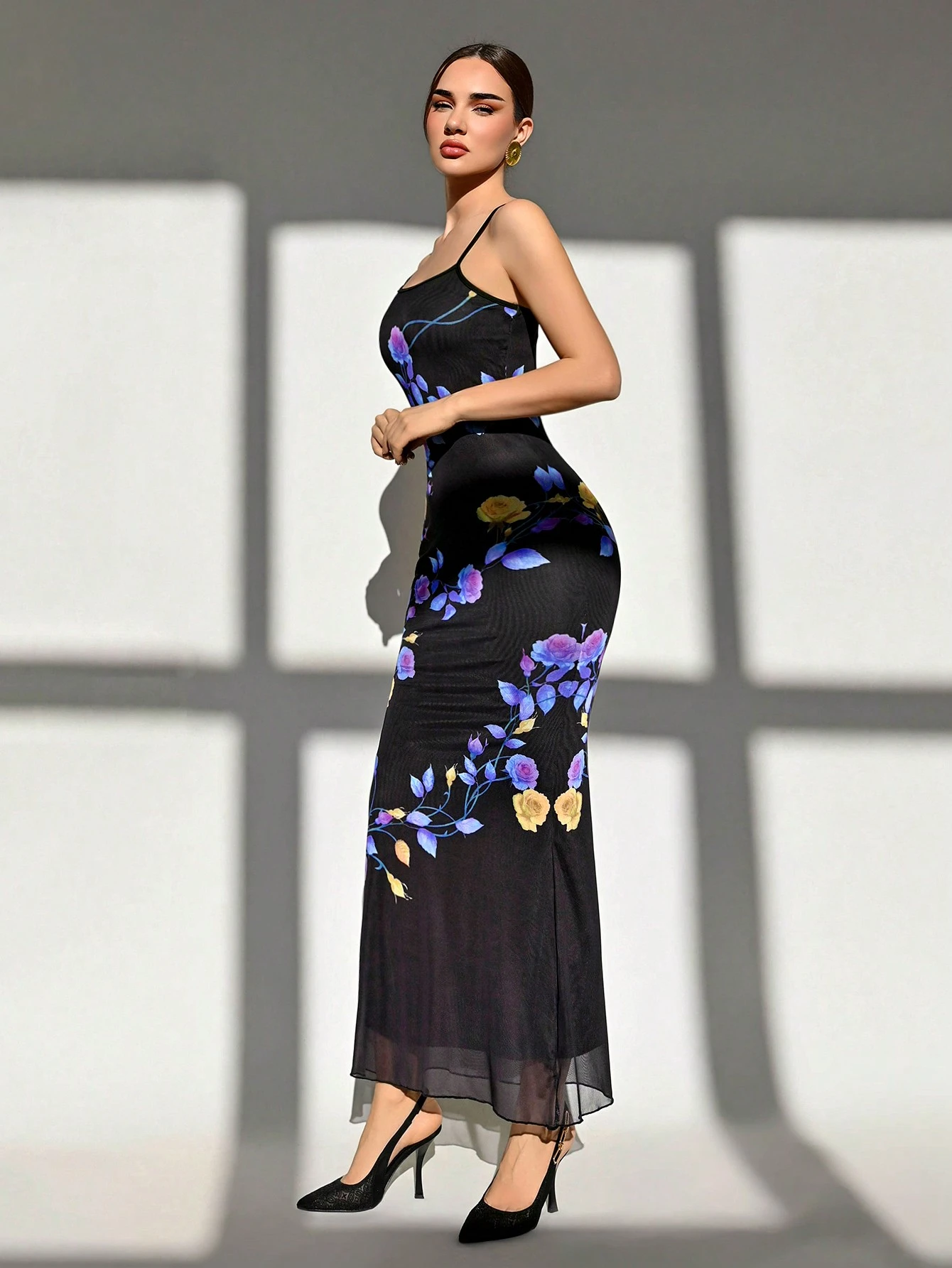 SHEIN Aloruh Women Elegant Floral Print Spaghetti Strap Long Dress - Image 3