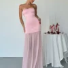 SHEIN Aloruh Women's Elegant Solid Color Mesh Patchwork Strapless Dress