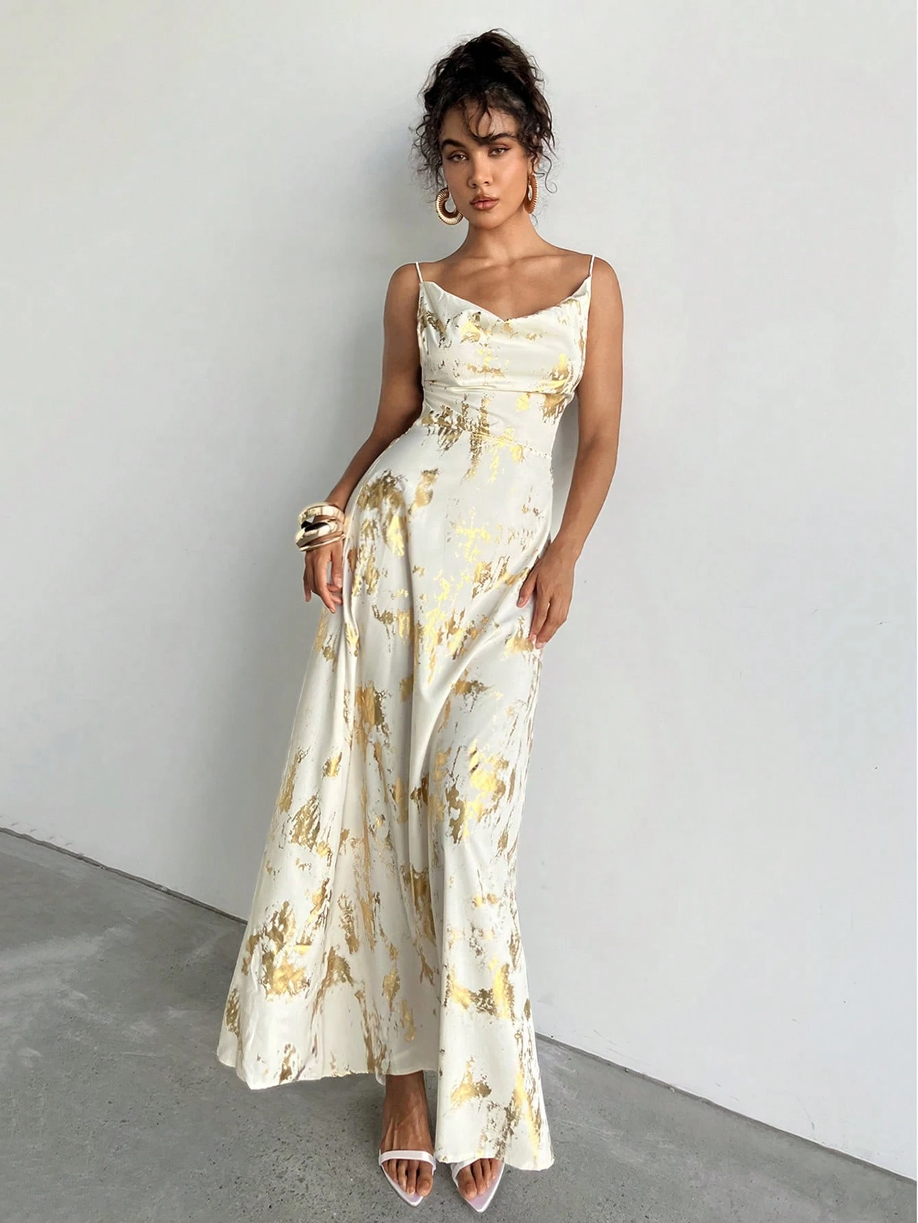 SHEIN Aloruh Women's Sexy And Elegant Woven Jacquard Deep Drap Neck Fitted And Flare Maxi Dress Women Summer Dress - Image 2