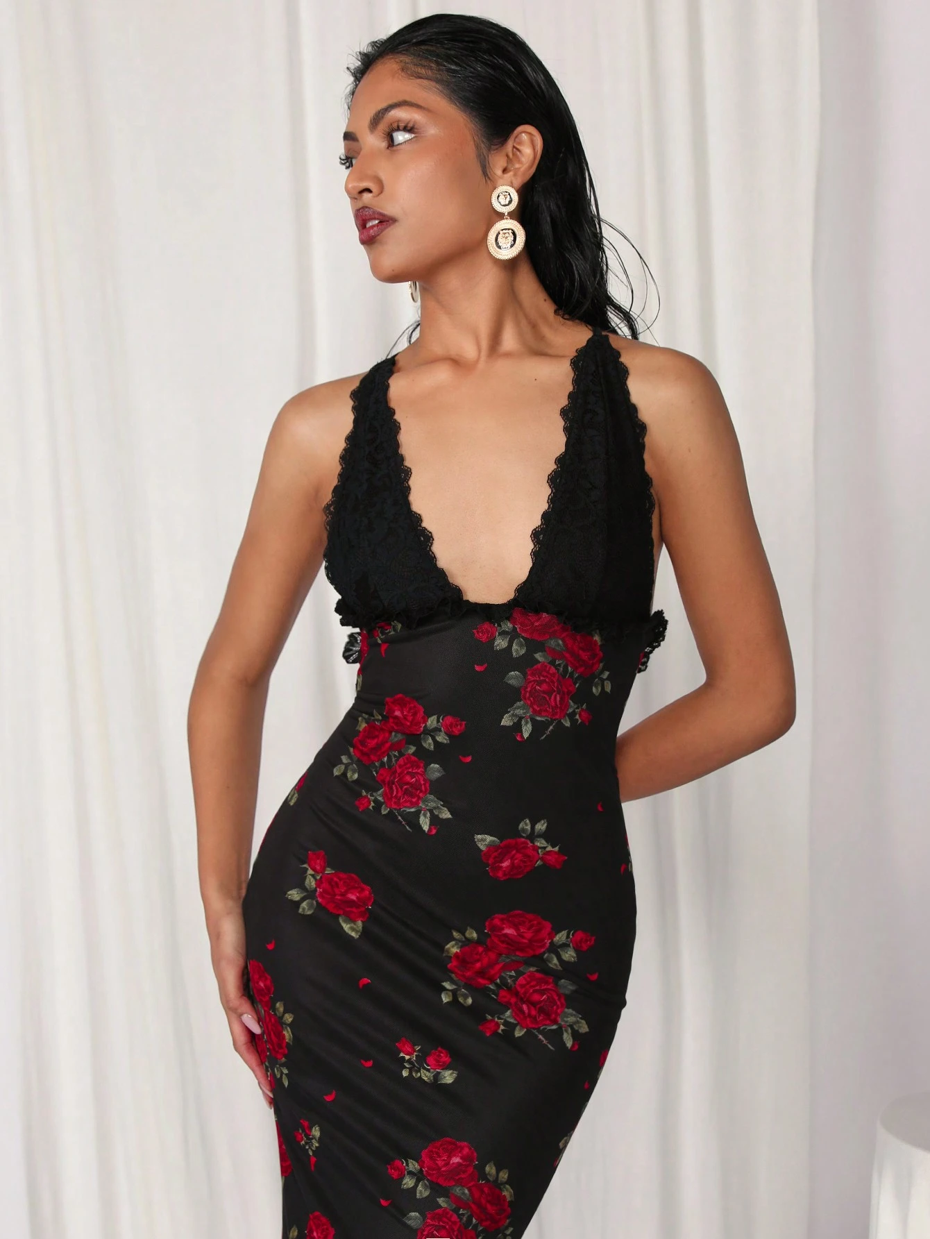 SHEIN COSMINA Women's Floral Print Plunging V-Neck Backless Dress, Sexy - Image 4