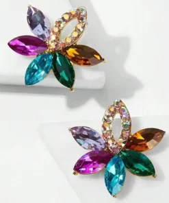 SHEIN Classic Sparkling Alloy Ear Studs With Rhinestone, Simple & Chic Floral Design, European & Korean Style